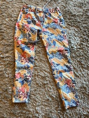 Made in Italy Floral Tropical Drawstring Joggers - Blue, Pink & Yellow